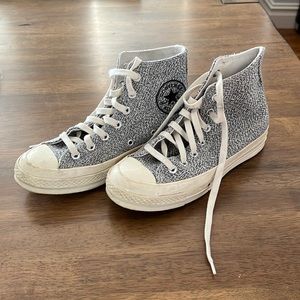 Gray & White woven high top converse